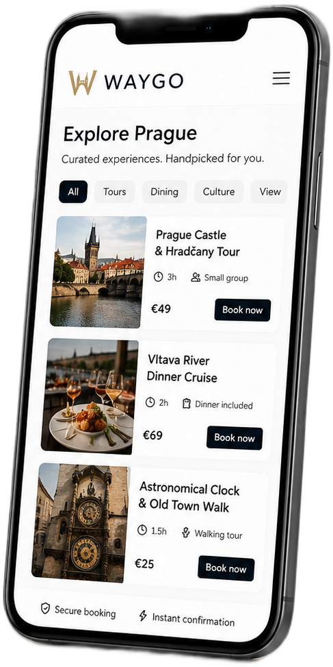 Waygo app showing curated Prague experiences
